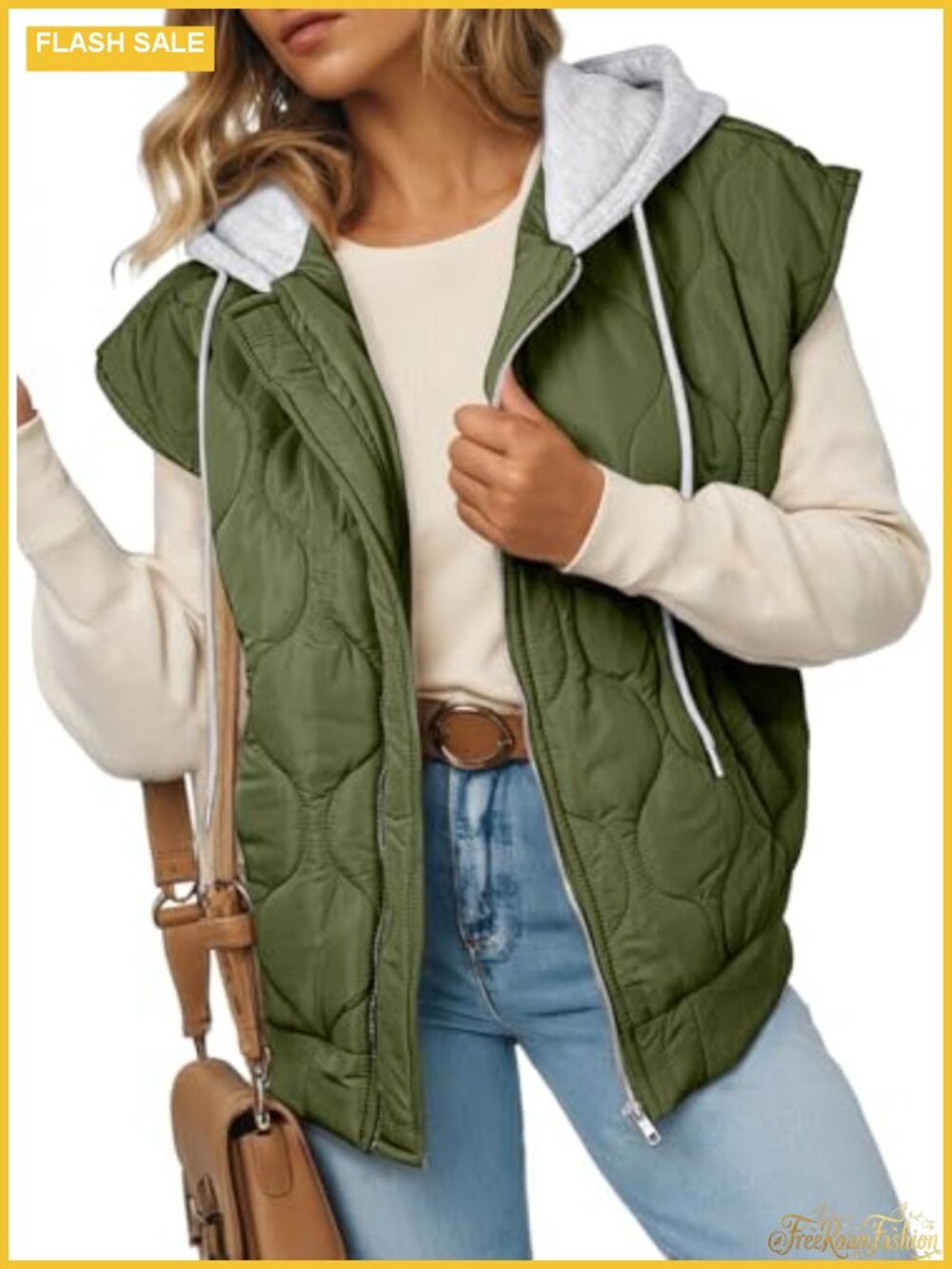 Quilted Puffer Vest Hooded Zip Up Lightweight Sleeveless Jacket with Pockets